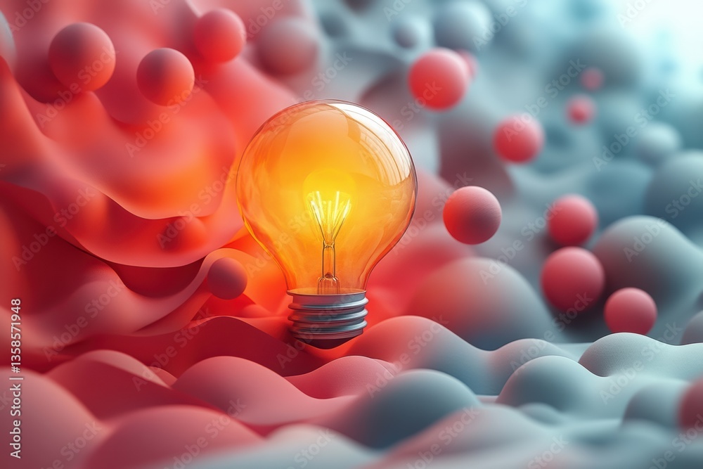 Poster a glowing light bulb amidst abstract colorful shapes, symbolizing creativity and innovative ideas in