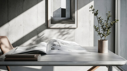 Silver table elegance minimalist architectural photography in natural light for contemporary design