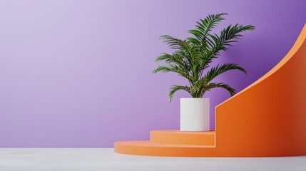 A comet-inspired gradient wall transitioning from deep purple to fiery orange, offering a bold and dynamic setting with room for branding messages,