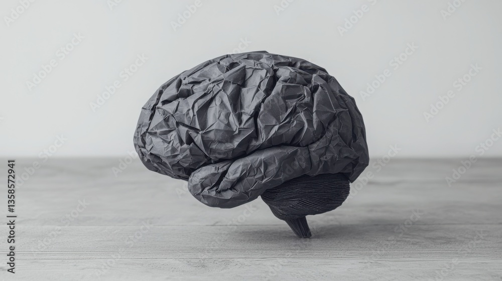 Poster crumpled brain symbolizing the challenges of natural language processing and the complexity of human