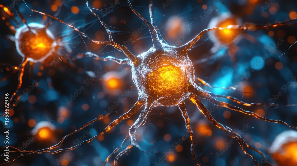 Poster close-up of neurons representing the intricate network of connections and communication in neural ai