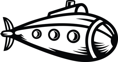Submarine silhouette vector illustration, Submarine premium quality isolated line art vector design