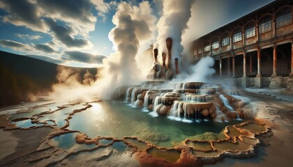 Springs that periodically erupt columns of water and steam