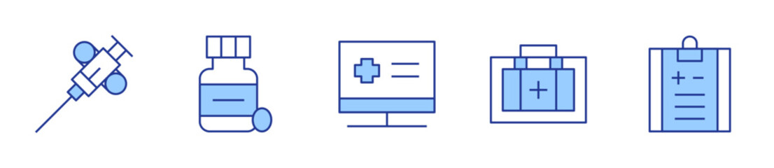biopsy, medication, medical kit, medical report, hospital. Medical Icon vector illustration. Line Duotone style. Editable stroke