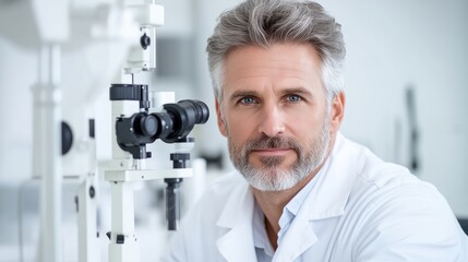Focused eye doctor in clinic