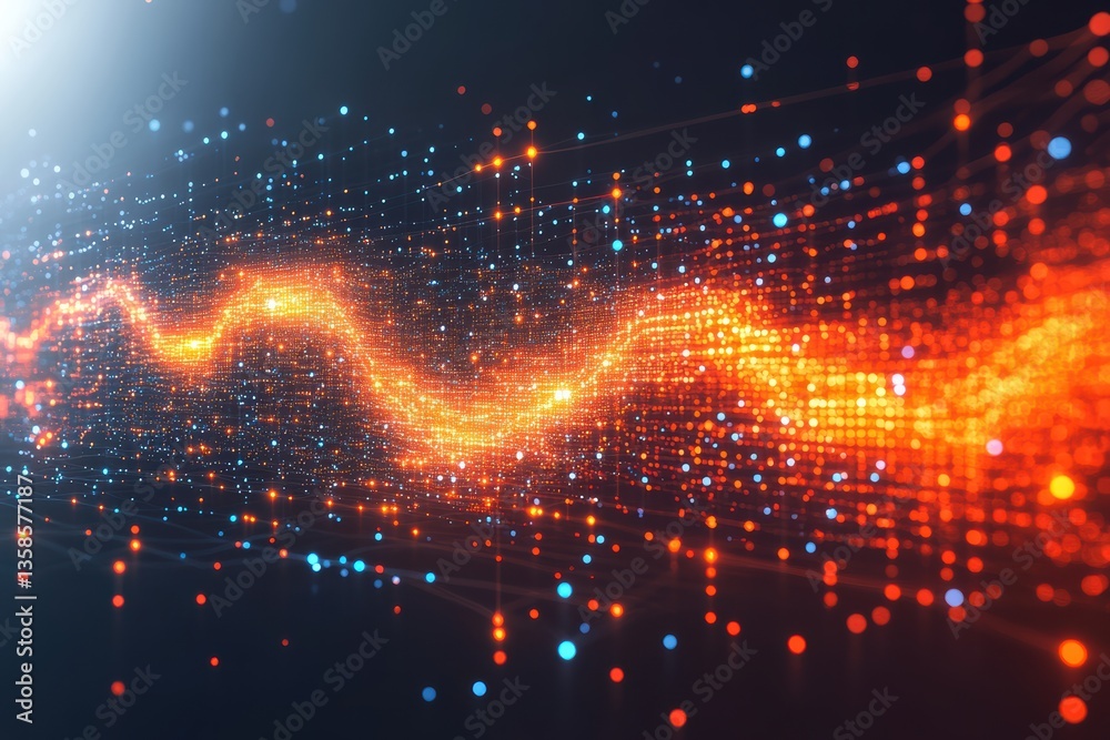 Poster a vibrant, abstract depiction of digital waves, conveying energy and innovation in technology and da