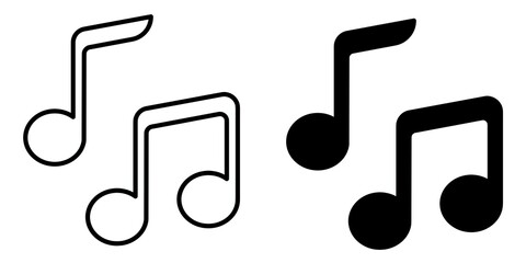 Music notes editable stroke outline icon isolated on white background flat vector illustration, black outline, Pixel perfect