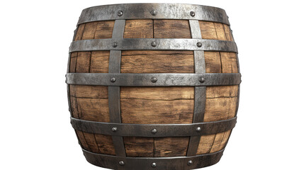 Fototapeta premium A rustic wooden barrel with metal bands on a transparent background