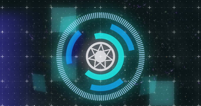 Image of showing circular scope with blue and white flashing lights