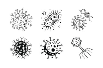 VARIOUS KINDS OF VIRUSES SILHOUETTE VECTOR ILLUSTRATIONS