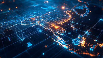Obraz premium Digital map of thailand with glowing data points modern tech environment futuristic view