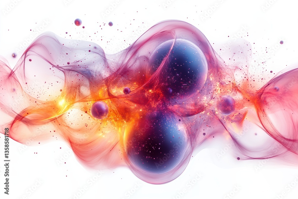 Poster abstract illustration of colorful waves and particles representing energy and motion in a dynamic, v