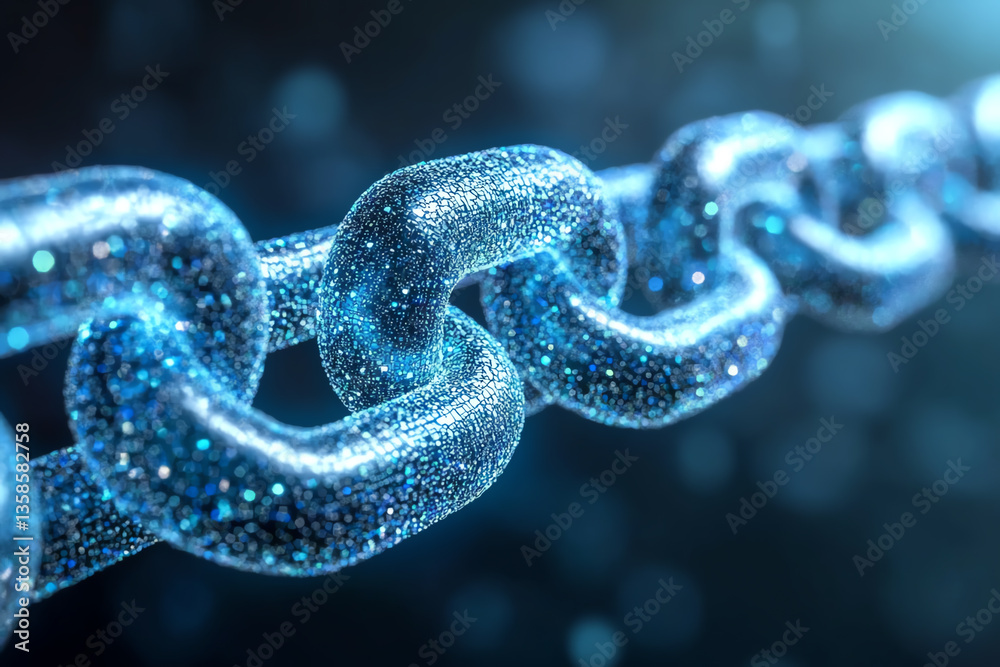 Poster Close-up of a glittering digital chain representing security and connectivity in modern technology and blockchain systems.