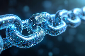 Close-up of a glittering digital chain representing security and connectivity in modern technology and blockchain systems.