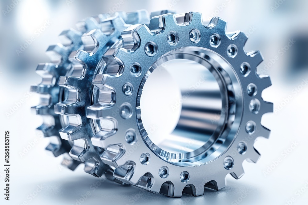 Aufkleber close-up of metallic gears showcasing precision engineering and intricate design, highlighting the i
