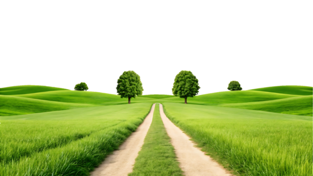 Country road through green field