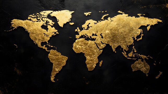 Fototapeta Luxury gold world map on black background for business and design inspiration