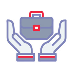 Fototapeta premium Icon of hands holding a briefcase against a minimalist background 