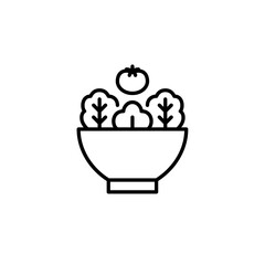 Bowl of garden salad with lettuce, tomato and green leafy vegetables. Healthy eating. Pixel perfect, editable stroke vector icon