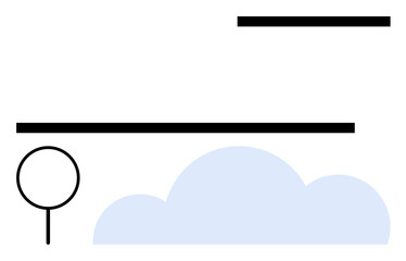 Cloud beneath two horizontal lines paired with a simplistic tree. Ideal for nature concepts, minimalism, landscape, simplicity, abstract themes, peacefulness, graphical design. Flat simple metaphor