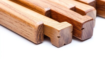 Intricate Wooden Joinery on a White Background