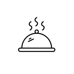 Domed restaurant tray. Room service cloche. Menu and food delivery. Pixel perfect, editable stroke vector icon