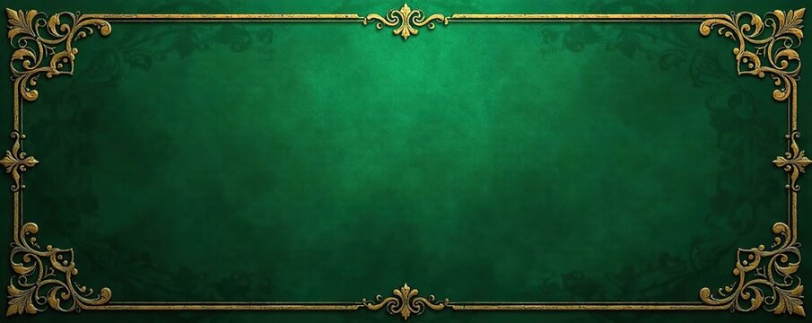 Green vintage background with a royal Baroque pattern and Rococo design, featuring darkened edges for a sophisticated card, invitation, or banner,  Baroque,  pattern