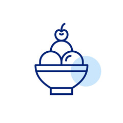 Scoops of ice cream and cherry in a cup. Pixel perfect, editable stroke vector icon