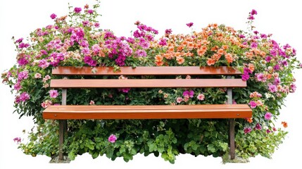 Obraz premium Vibrant Wooden Garden Bench Surrounded by Flowers