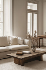 Modern living room with fireplace and stylish furniture