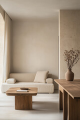 Modern living room with white furniture and contemporary design featuring a sofa, armchair, lamp, and wooden floor