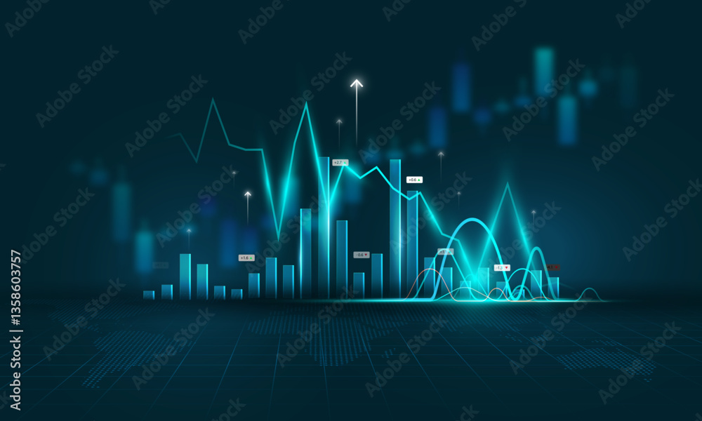 Wall mural background image of data analysis technology and financial investment graphs in the stock market
