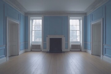 Obraz premium Historic empty room showcasing architecture in blue with natural light
