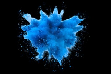 abstract blue background, blue splash of colour on black background , splash of colour on black background, powder explosion,  black background on blue powder explosion