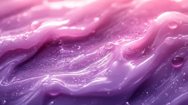 Abstract liquid texture background with waves and bubbles in purple shades