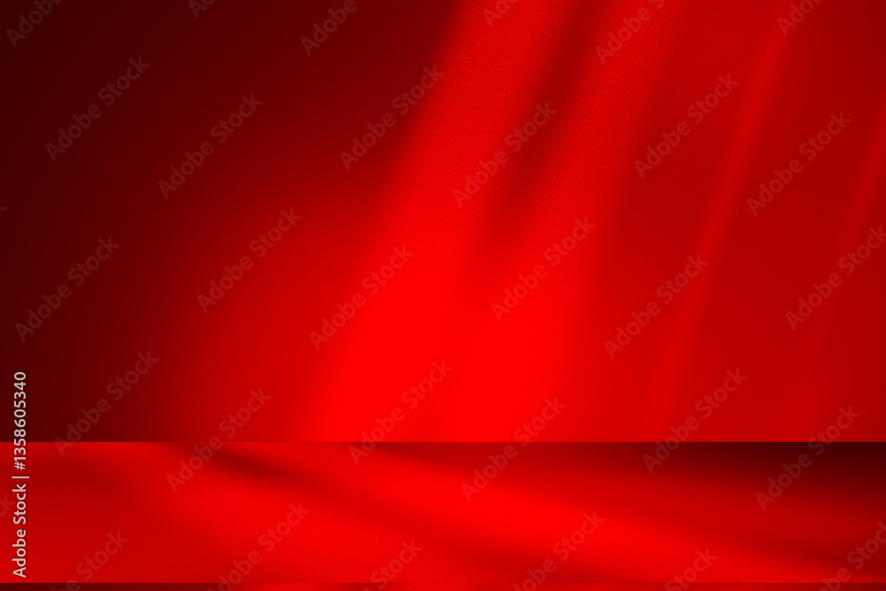 Poster Wall interior background, studio and backdrops show products.with shadow from window color Red background for text insertion and presentation product	