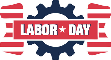 Fototapeta premium Labor Day Vector Graphic - Gear and USA Flag Design