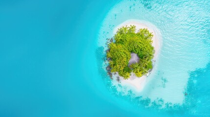 A beautiful tropical island sits peacefully in the turquoise ocean water