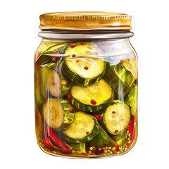 Jar of Pickled Cucumbers with Spices and Fresh Ingredients
