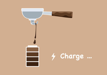 Vector illustration set for making fresh coffee drink, roasted and ground, aromatic, tamper with hot water and charging stick, isolated background graphic for designing food and beverage menu, coffee 