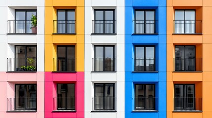 Colorful Building Facade with Windows and Balconies with Modern Architecture