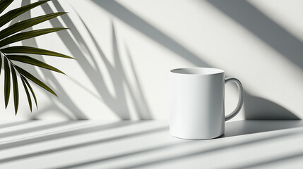Minimalist White Cup Mockup with Blank Pages – Natural Light & Shadows for Elegant Branding and Design Presentation