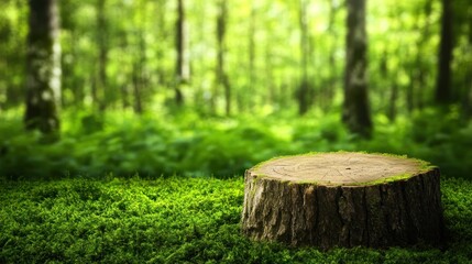 Tranquil Forest Scene: Tree Stump in Mossy Green Haven