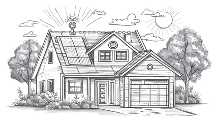 Obraz premium Sketch of a Modern Eco-Friendly Home