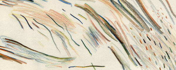 Abstract vivid artwork created with rainbow or multicolored pencils on natural paper texture