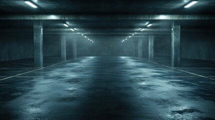Mysterious and Atmospheric Parking Garage at Night