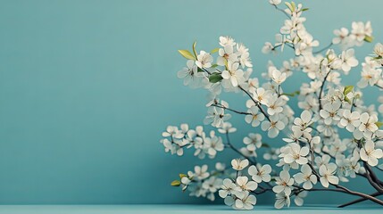 Serene Spring Blossom: A Breathtaking Teal Backdrop