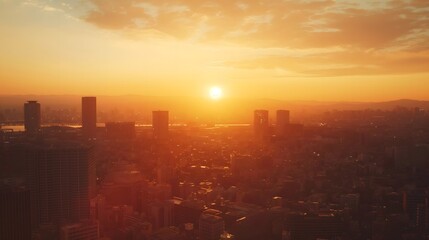 Fototapeta premium Sunset Cityscape Aerial View
