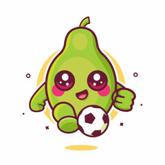 smiling papaya fruit character mascot playing football isolated cartoon