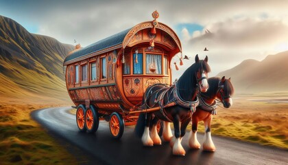 Horse Drawn Caravan Traditional mobile homes pulled by animals